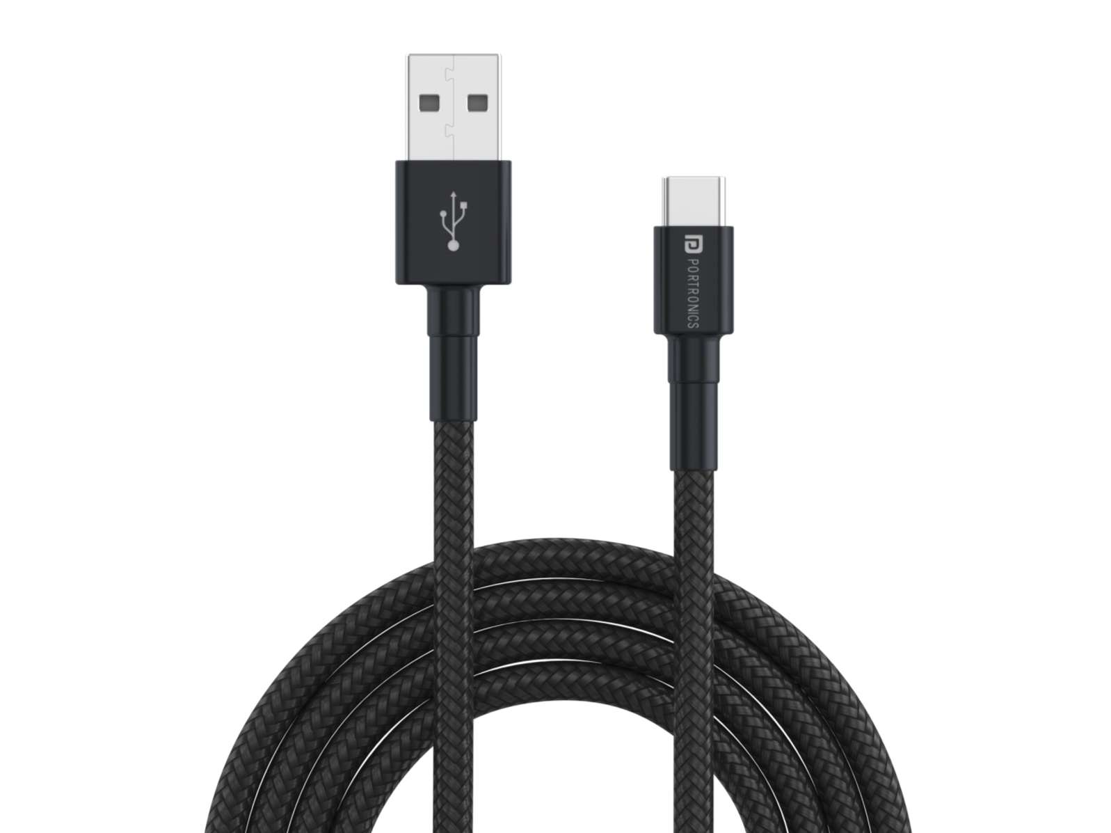 Portronics Konnect B Type C Strong Connection, Quick Data Transfer, Multiple Devices Compatible, Nylon Braided - Black