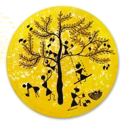 Warli Painting On Round MDF DIY Kit by Penkraft
