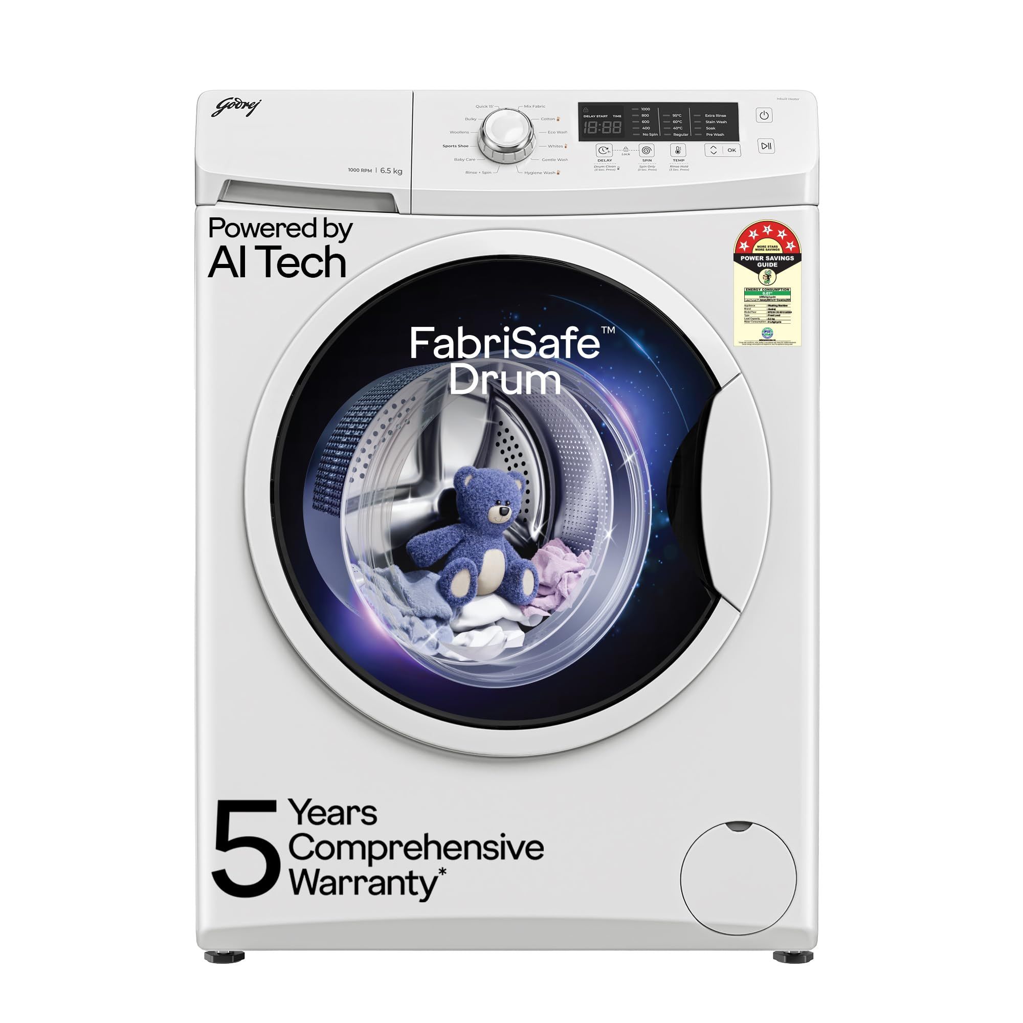 Godrej 6.5 Kg 5 Star AI Tech Fully-Automatic Front Load Washing Machine (WFEON CRS 6510 5.0 FKEDM GLWH, Glacial White) Godrej 6.5 Kg 5 Star AI Tech Fully-Automatic Front Load Washing Machine (WFEON CRS 6510 5.0 FKEDM GLWH, Glacial White) - Glacial White