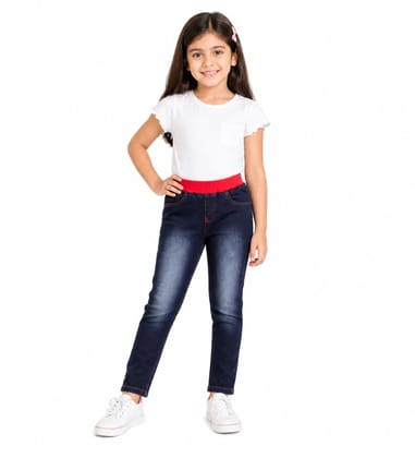 Girl's Denim Ribbed Elasticated Jeans (Black, 2-3-Yrs)-PID66058