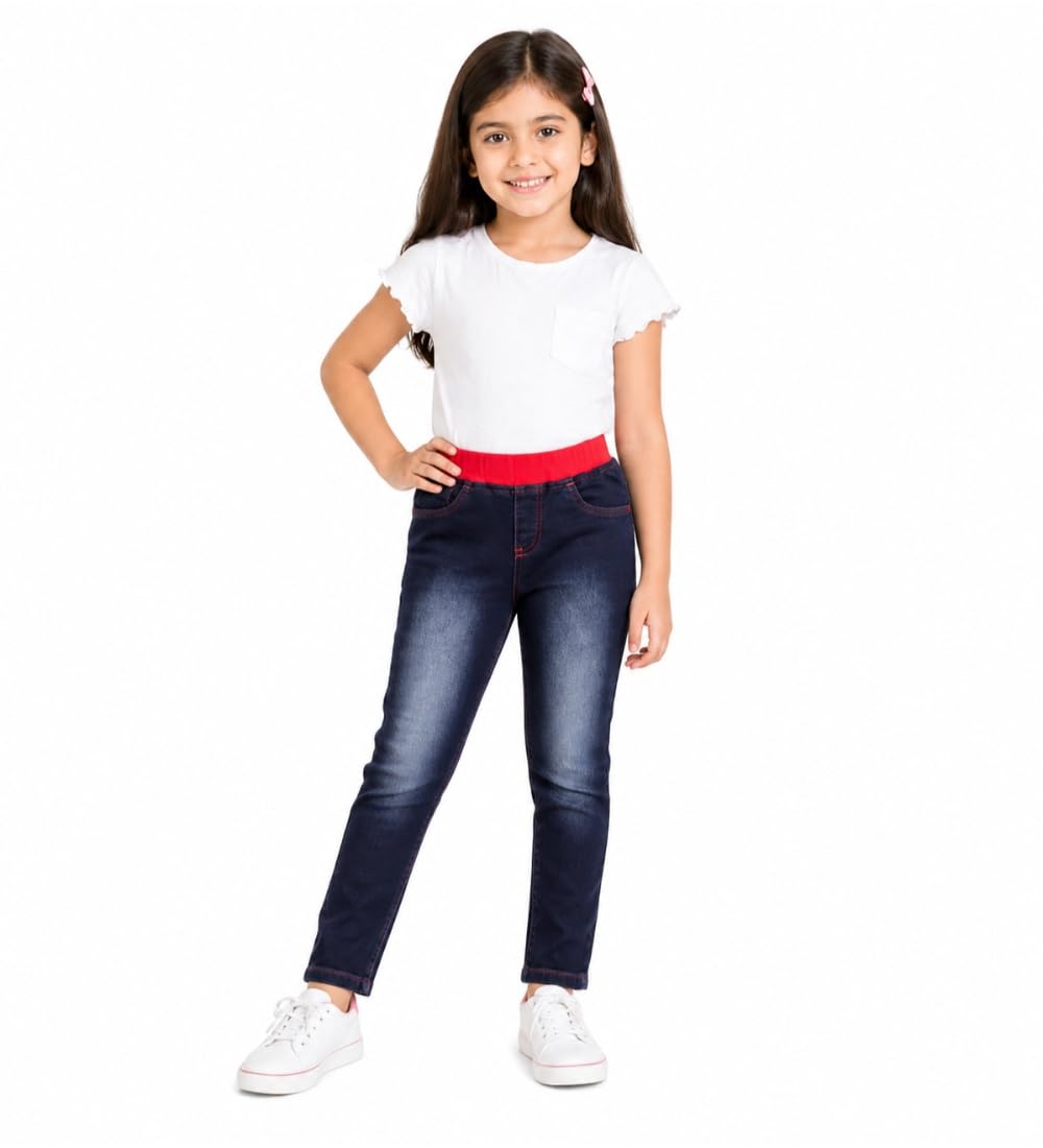 Girl's Denim Ribbed Elasticated Jeans (Black, 2-3-Yrs)-PID66058