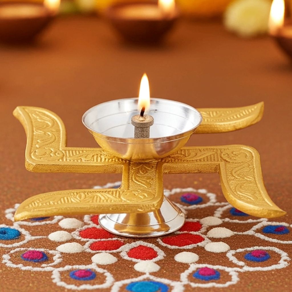 Brass Table Decor Swastic Deepak (BMAS299 E)