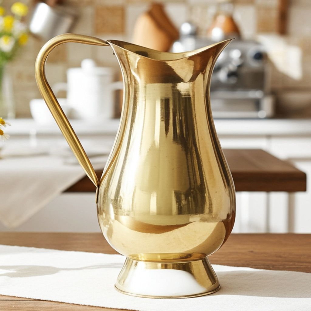 Brass Mughal?Design Water Jug � 1.5 Liter | Decorative Kitchen Pitcher, Height : 9 Inch (ZMAS196 C)