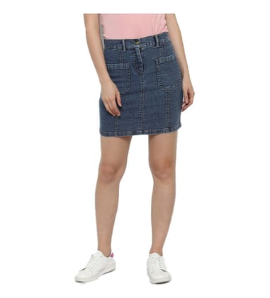 Womens Denim Front Pocket Buttoned Skirt Size XL (Blue)
