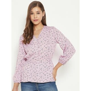 PURYS Women Pink Printed Regular Top