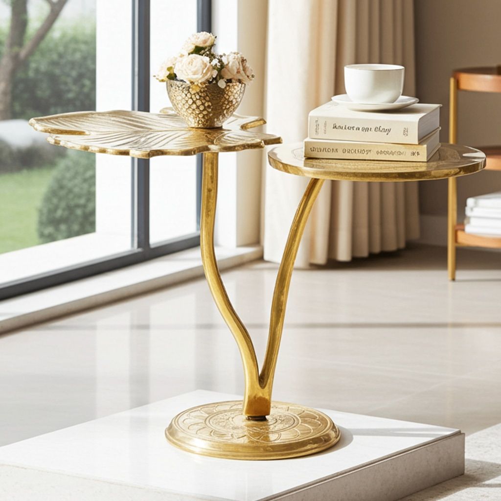 Brass Patta Leaf Shape Stool - Artistic Puja Stand Showpiece, Height : 16.5 Inch (BSMAS1683 A)