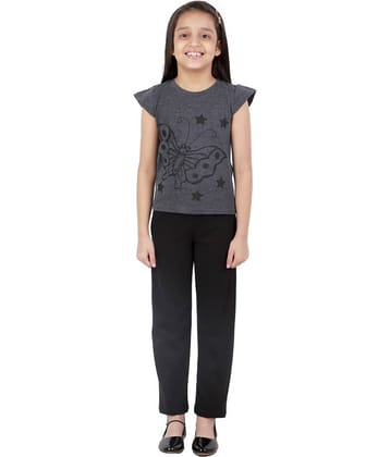 Kids Cave Pack of 1 Girls 100% Cotton T-shirt With Pants ( Grey )