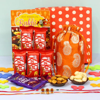All-in-One Rakhi Combo  Designer Rakhi, Roli-Chawal & Tasty Delights