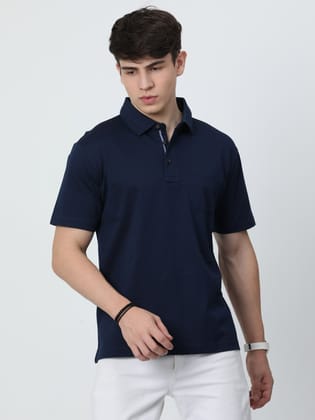 Classic Polo Mens Cotton Half Sleeves Printed Authentic Fit Polo Neck Navy Color T-Shirt | Rare - 04 B Af P