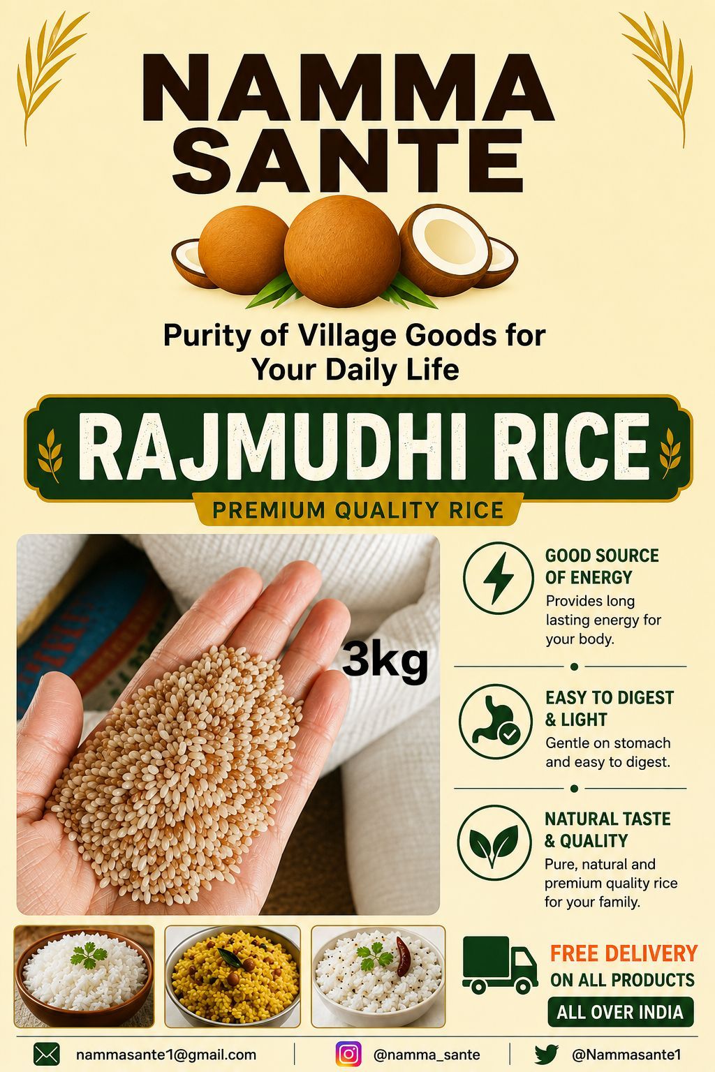 Rajmudhi Rice, Rajmudi Rice, Rajamudi Rice, Traditional Red Rice, Heritage Rice 3kg