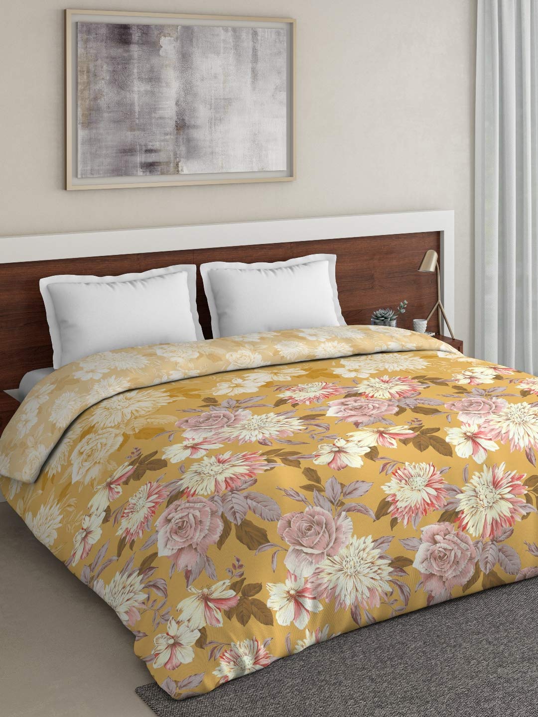 DDECOR - Vista Collection 100% Cotton Floral Pattern 144TC Double Duvet Cover|229 CM X 274 CM| - Yellow