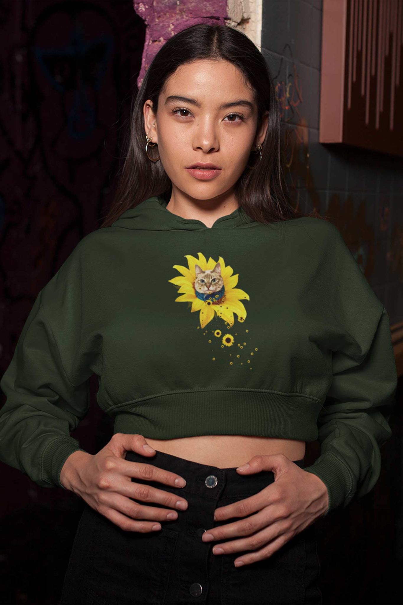 Crop Hoodie (Women) - A Meowment Of Sunshine (6 Colours)