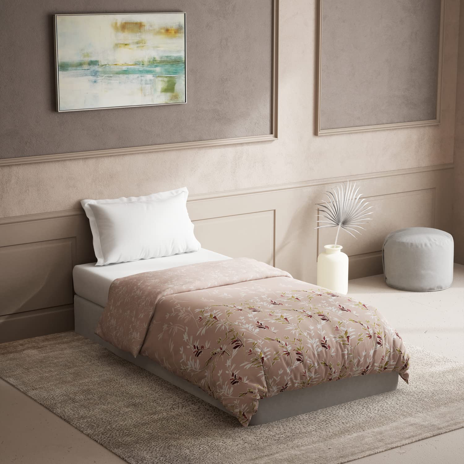 DDECOR - Zeta Collection 100% Cotton Leaves Pattern 136TC Single Quilt|152 CM X 229 CM| - Pink