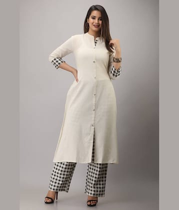 MAUKA Cotton Checks Kurti With Palazzo Women's Stitched Salwar Suit - Off White ( Pack of 1 )