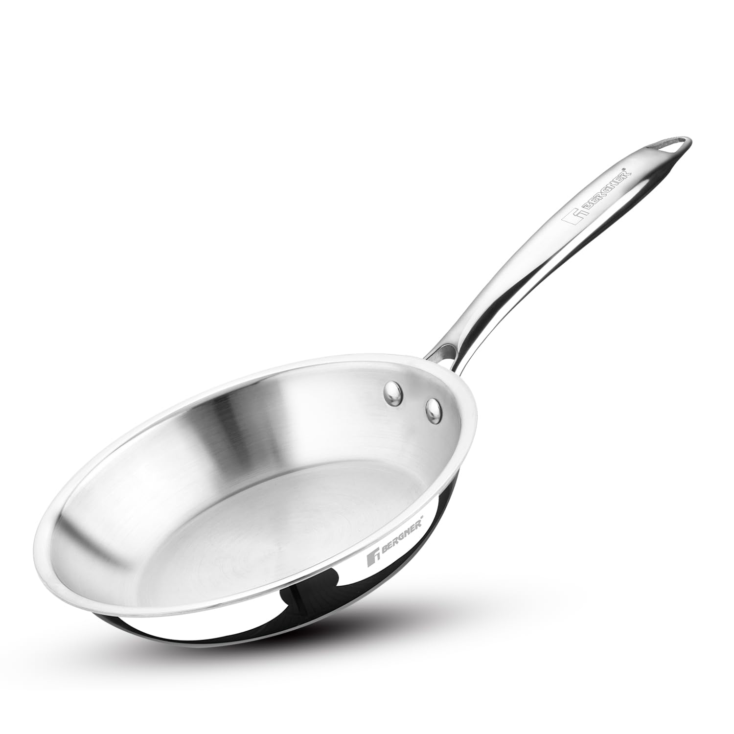 BERGNER Argent TriPly 22cm Frypan/Steel Pan, Scratch Resistant, for Spice Tempering/Seasoning, - Induction and Gas Stove Ready