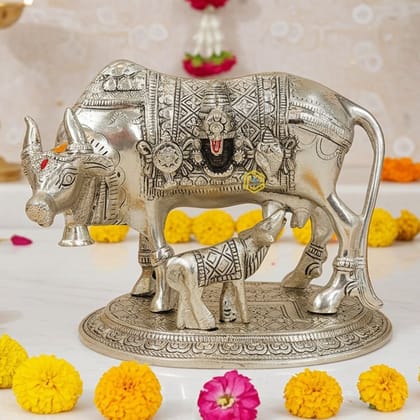 Aluminium Cow Statue � Artistic Religious Showpiece, Height : 6 Inch (ASMAS477 S)