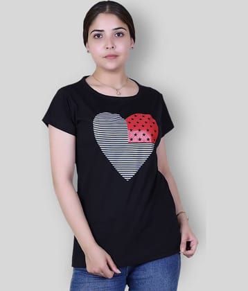 Varenyam Women Cotton Blend Printed Regular Fit Round Neck T-Shirt ( Black )