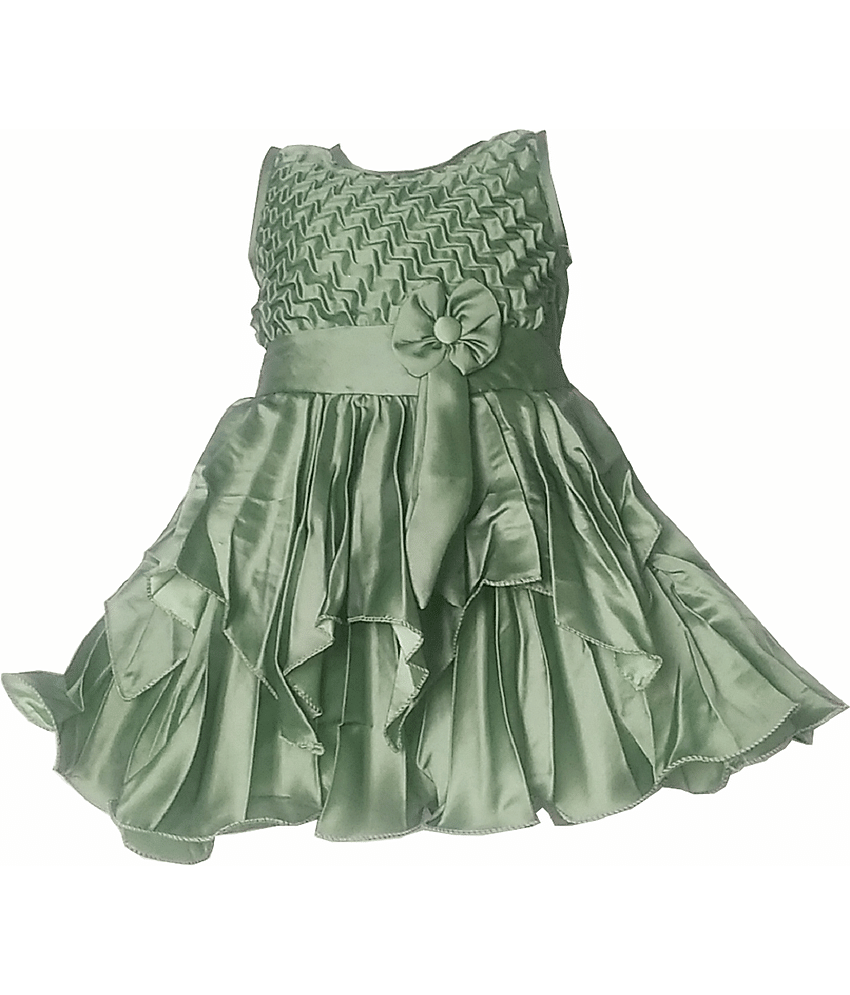 harshvardhanmart.com Baby Girls Satin Frocks ( Green )