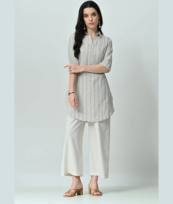 OTIRA Cotton Blend Striped Kurti With Palazzo Women's Stitched Salwar Suit - Beige ( Pack of 1 )