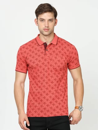 Classic Polo Mens Cotton Half Sleeves Printed Slim Fit Polo Neck Red Color T-Shirt | Beau - 215 B Sf P
