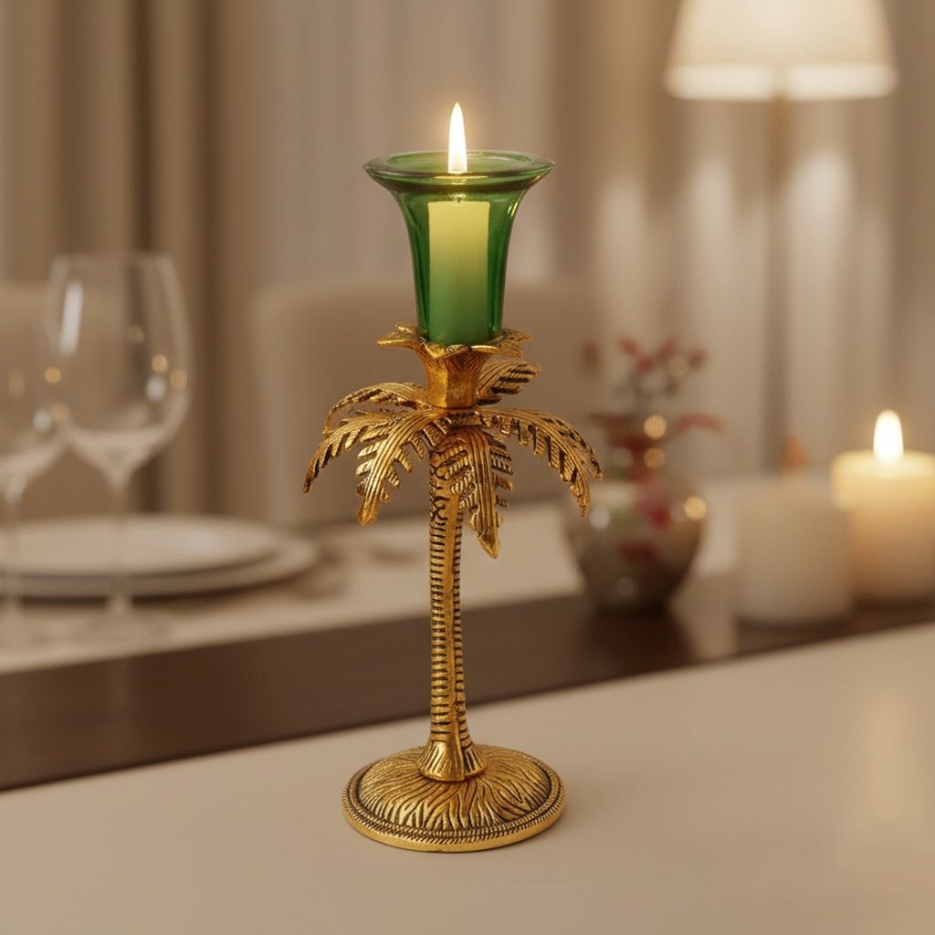 Aluminium Candle Holder Showpiece for Modern Home Decor, Height : 9 Inch (ASMAS347 G)