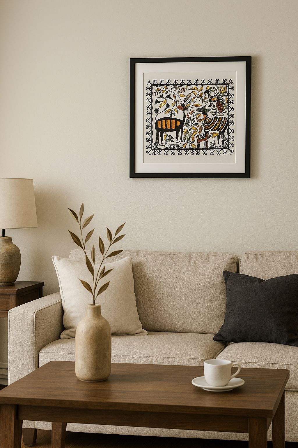 Tribal Harmony: Handcrafted Sohrai Art on Canvas