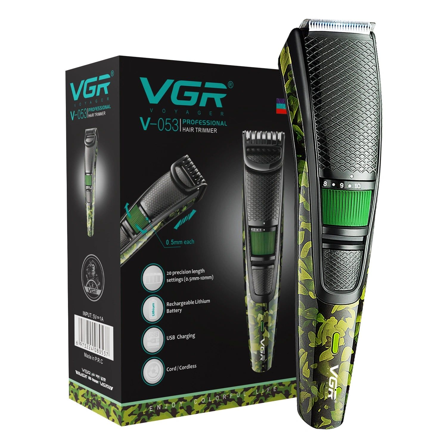 VGR V-053 Hair Trimmer For Men, Army Green