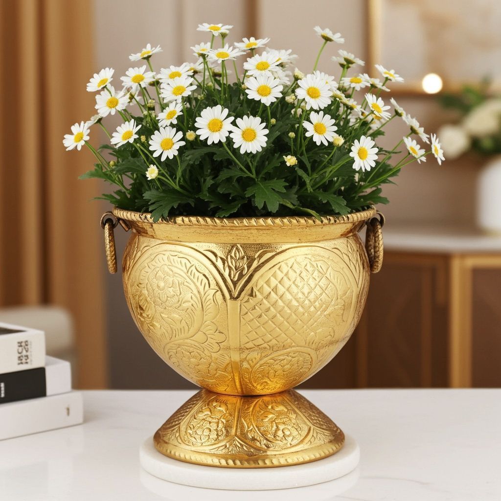 Brass Planter Pot Gamla � Handcrafted Decorative Design, Height : 13 Inch (FMAS597 C)