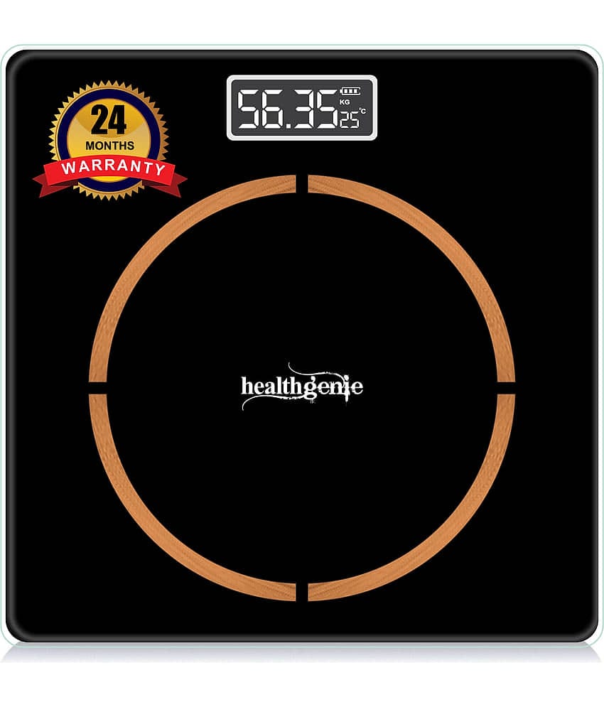 Healthgenie Thick Tempered Glass LCD Display Black Digital Bathroom Weighing Scales