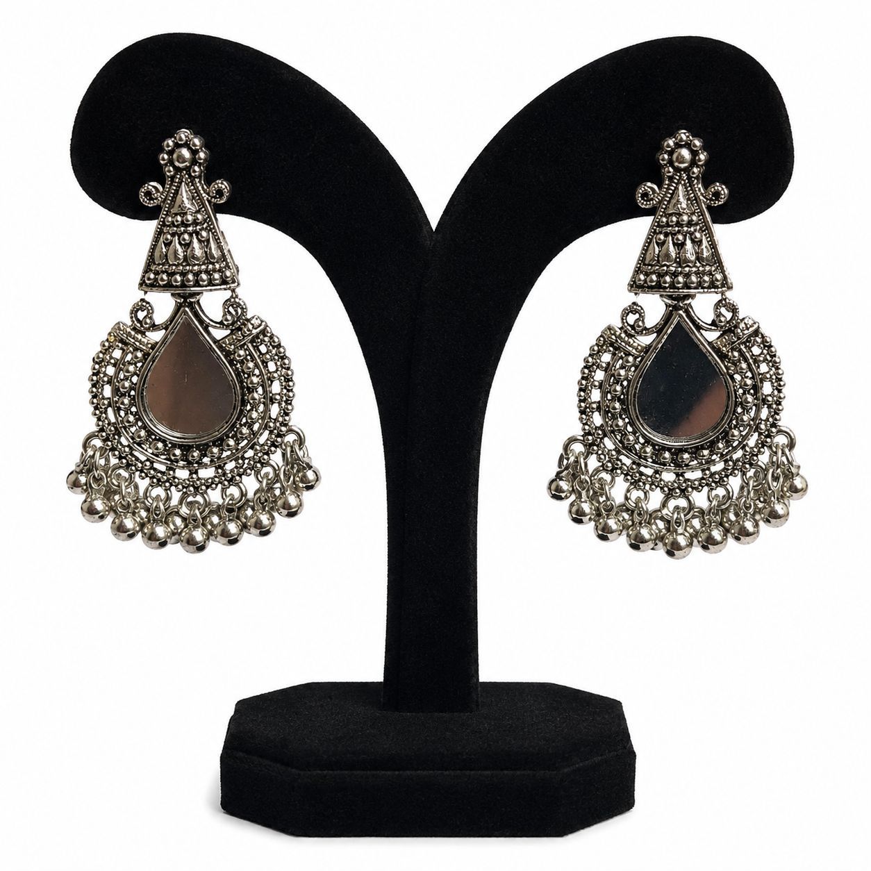 Indian Tribal Mirror Top Metal Earrings