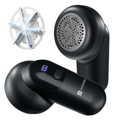 Portronics Lint X Type-C Rechargeable Lint Remover, 6 Stainless Steel Blades, 3 Speed Modes, LED Display, Detachable Lint Container, 70 Minutes Runtime, For Sweaters, Coats & Shirts