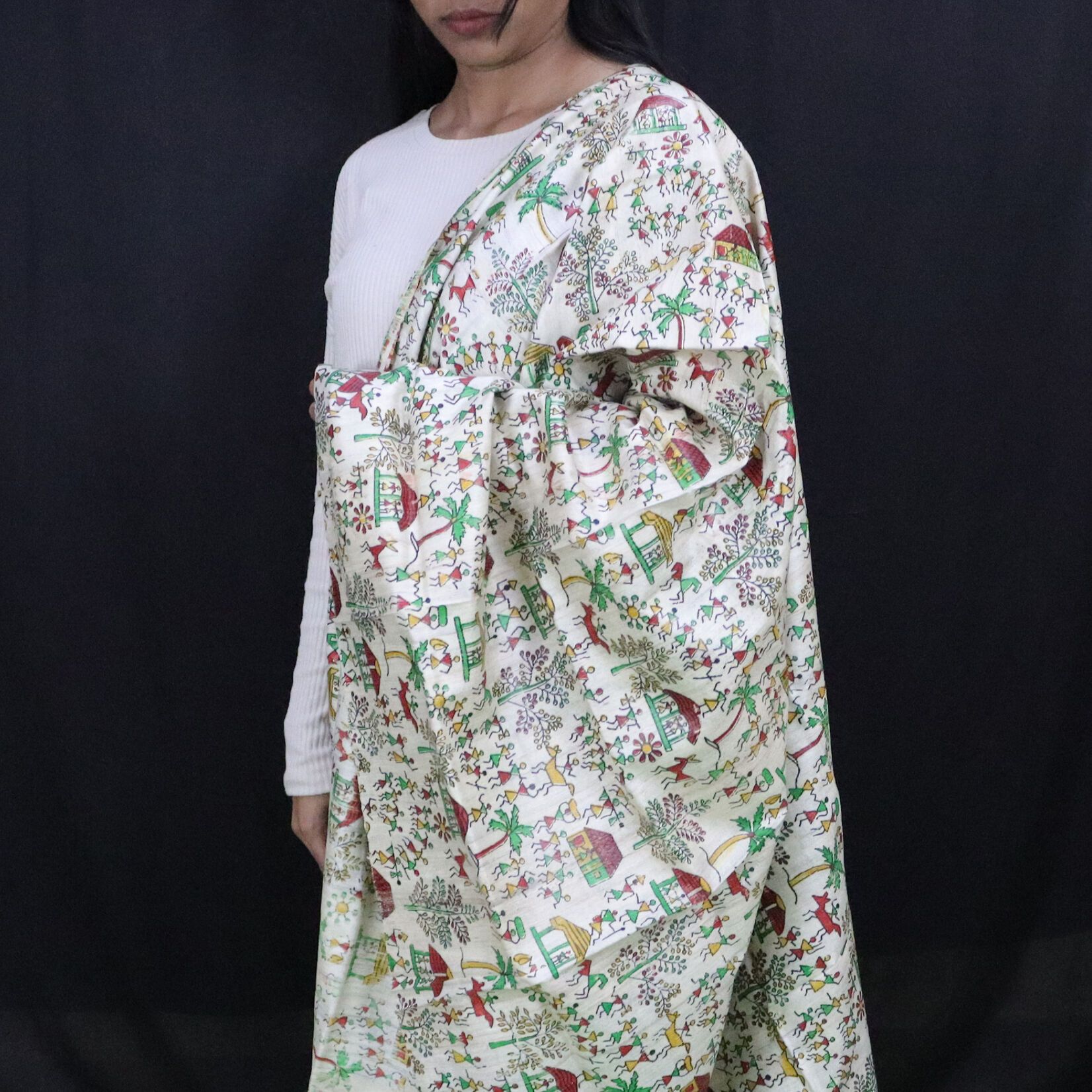 Tribal Design Multi Color Tussar Silk Dupatta