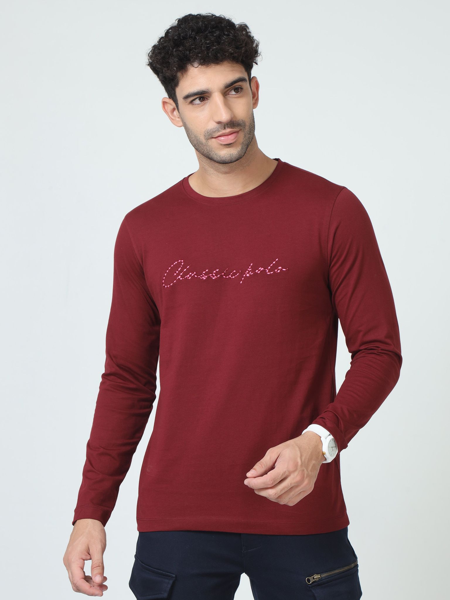 Classic Polo Men's Round Neck Cotton Maroon Slim Fit Printed T-Shirt | BALENO FS-591A SFC