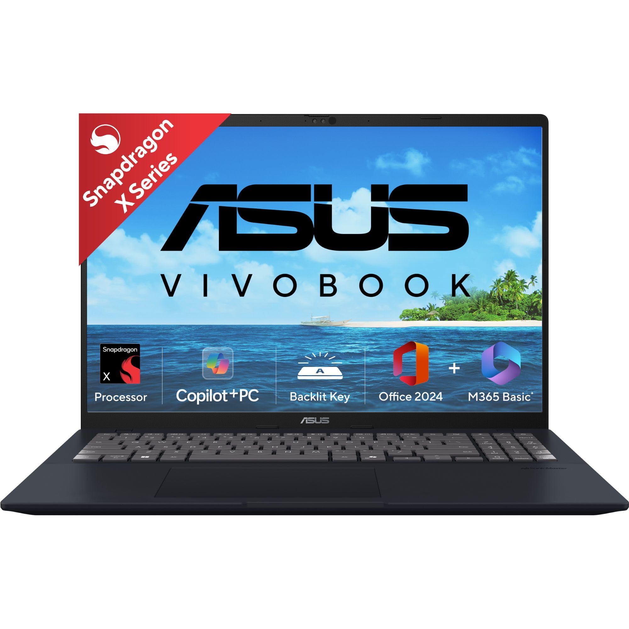 ASUS Vivobook 16, Snapdragon X, 16GB RAM, 512GB SSD, FHD+ 16", Windows 11, Office Home 2024, Cool Silver, 1.88kg, X1607QA-MB050WS, Qualcomm Adreno iGPU, 45TOPS, M365 Basic(1Year)* Laptop ASUS Vivobook 16, Snapdragon X, 16GB RAM, 512GB SSD, FHD+ 16", Wind