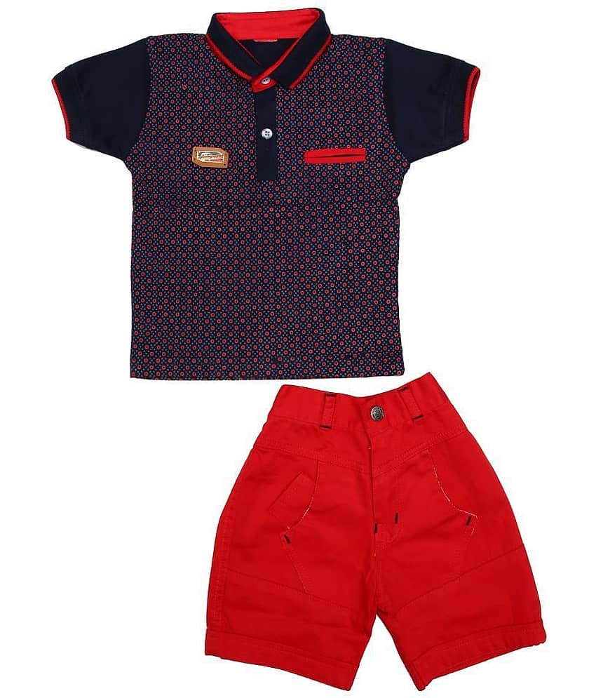 Zadmus Pack of 1 Boys Cotton T-Shirt & Shorts Set ( Red )