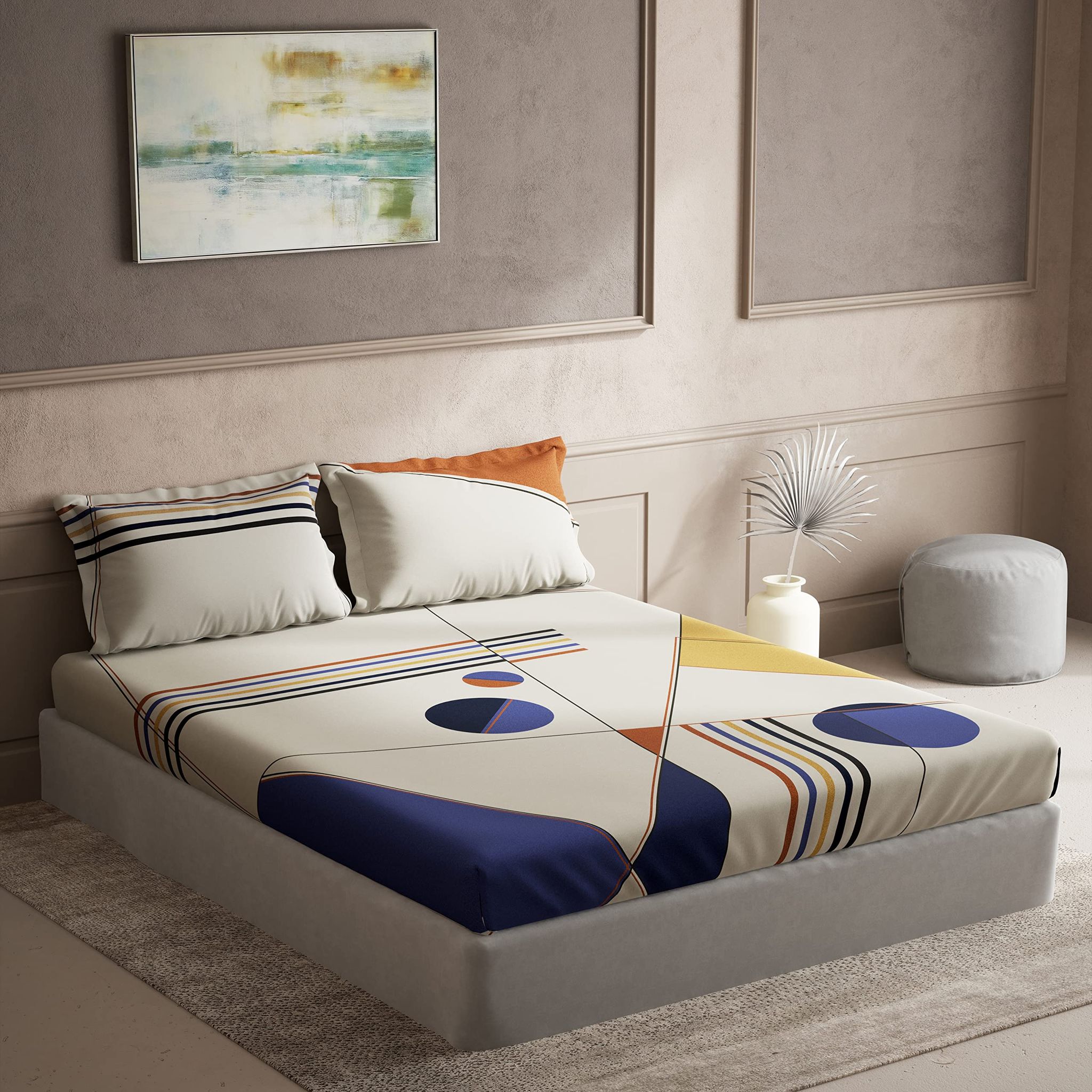 DDECOR - Zeta Collection 100% Cotton Geometric Pattern 136TC Super King |274 CM X 274 CM| with 2 Pillow Covers - Multi