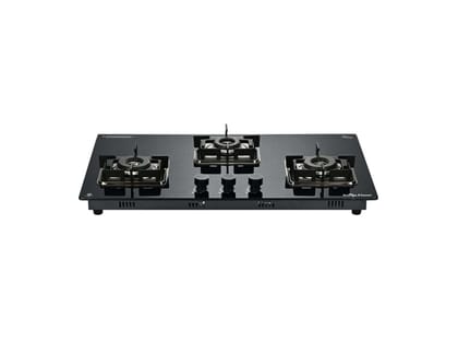 Surya Flame Galaxy Built-in Hob 3 Burner, Sabaf Italy Burners & Valves, Micro Switch Auto Ignition, 8mm Glass, Slim 30mm Profile, Heavy Duty - Black