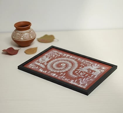 Warli Village Life – Brown Canvas
