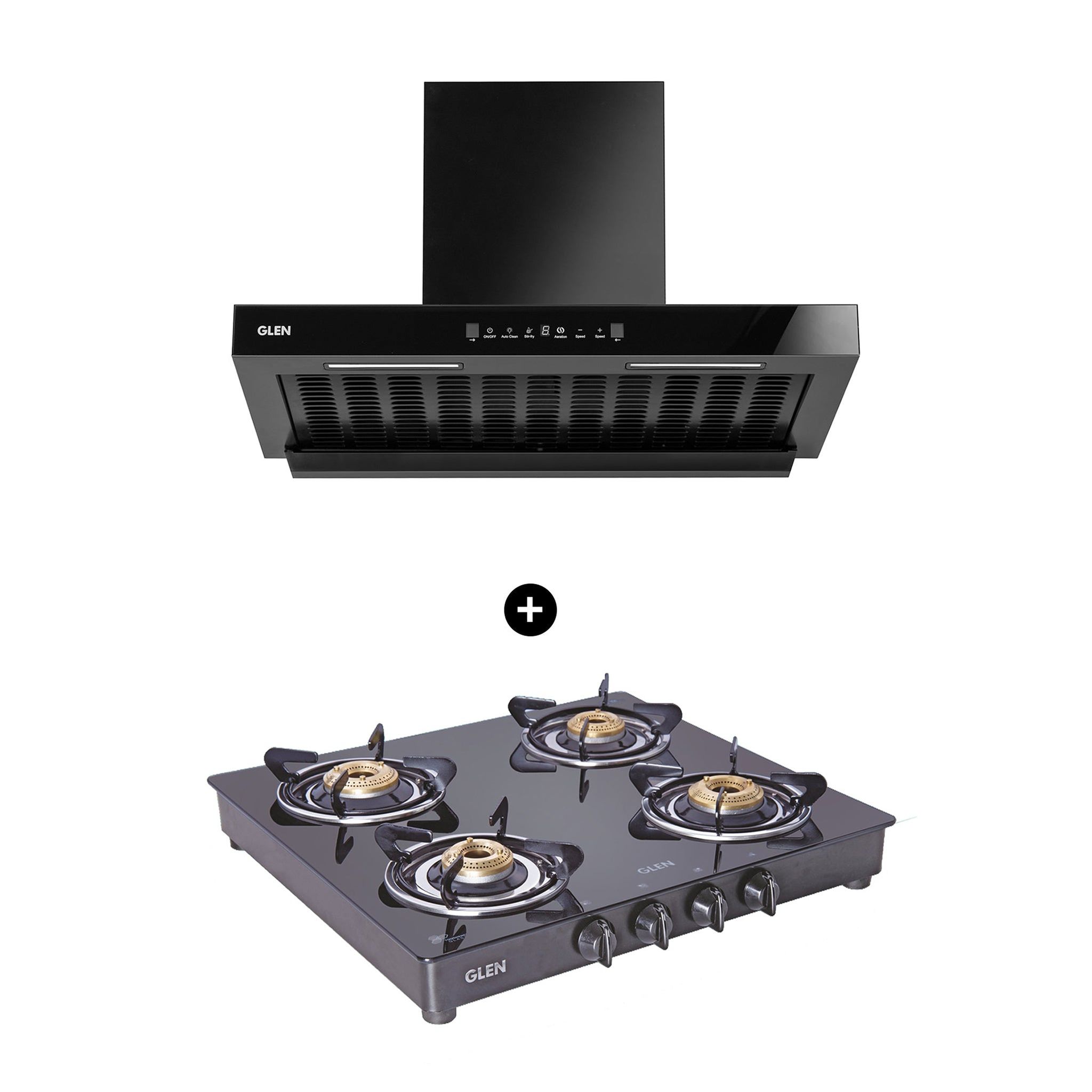 3 Burner Gas Stove Forged Brass Burner (1037 US TN) + Auto Clean Chimney with BLDC Motor Motion Sensor 90cm 1400 m3h (CT1043GTBBBL+CH6052SLBLDCB90)