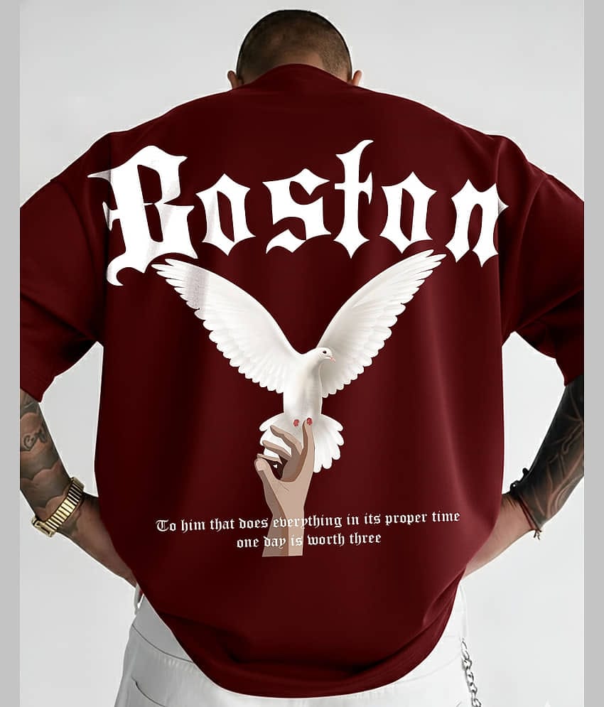 AUSK Men Cotton Blend Oversized Fit Printed T-Shirt ( Maroon )