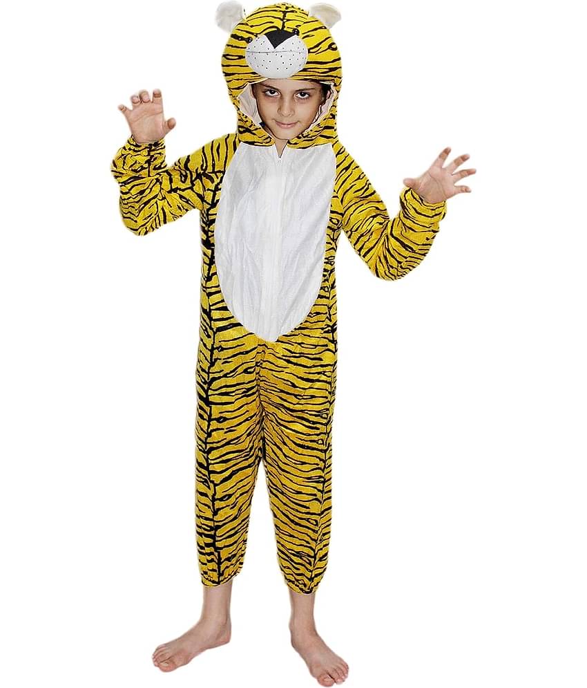 Kaku Fancy Dresses Tiger Wild Animal Costume For Kids - Yellow, 3 - 4 Years | Animal Fancy Dress For Boys & Girls
