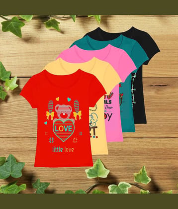 COOLTEES4U Pack of 5 Girls 100% Cotton T-Shirt ( Multicolor )