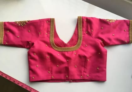 Pink Embroidered Gold Border Designer Blouse