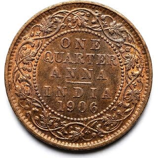 1 Quarter Anna 1906 Edward, British India Old copper Rare Coin
