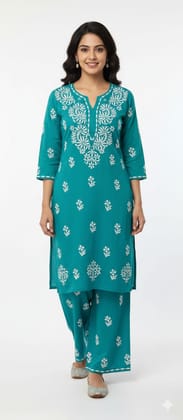 Lucknow Handwork Chikankari 2 Piece Palazzo Set With White Embroidery