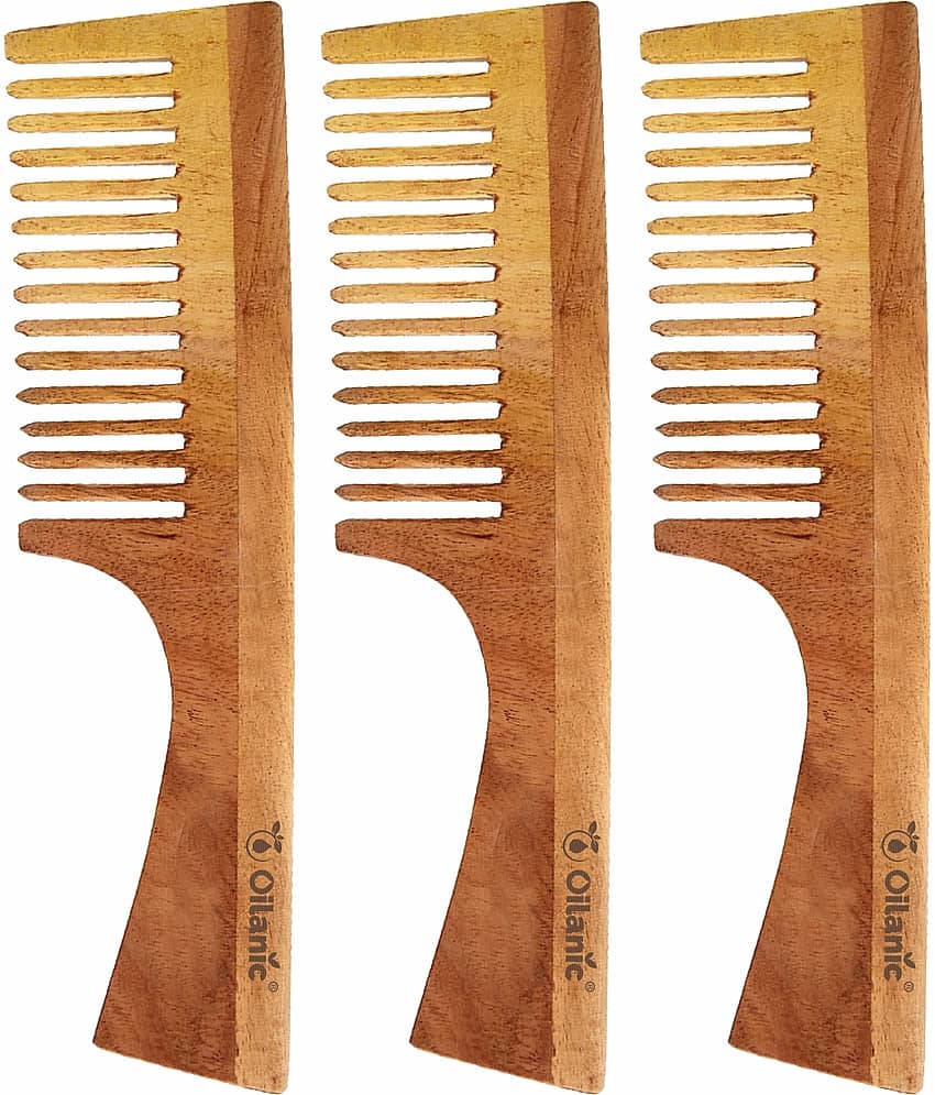 Oilanic Neem Wooden Comb(7.5 inches) Hair Brush Pack of 3