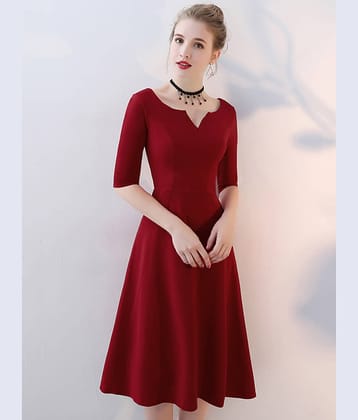vivient Women Cotton Blend Solid Fit & Flare Dress ( Red )