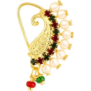 Vighnaharta Gold Plated with Peals Alloy Maharashtrian Cultural Nath Nathiya./ Nose Pin for women VFJ1003NTH-TAR
