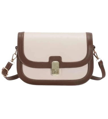 Women's PU Leather Zipper Sling Bag (Beige)-PID63987 Women's PU Leather Zipper Sling Bag (Beige)-PID63987