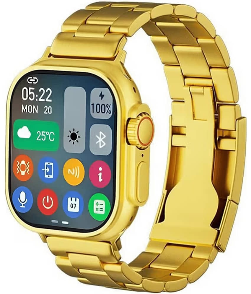OLIVE OPS Ultra Max Golden Edition Smartwatch | Heart Rate | Steps | Wireless Charging Smartwatch (Golden Strap, 2.09 Inch Big Sunlight Proof Display)
